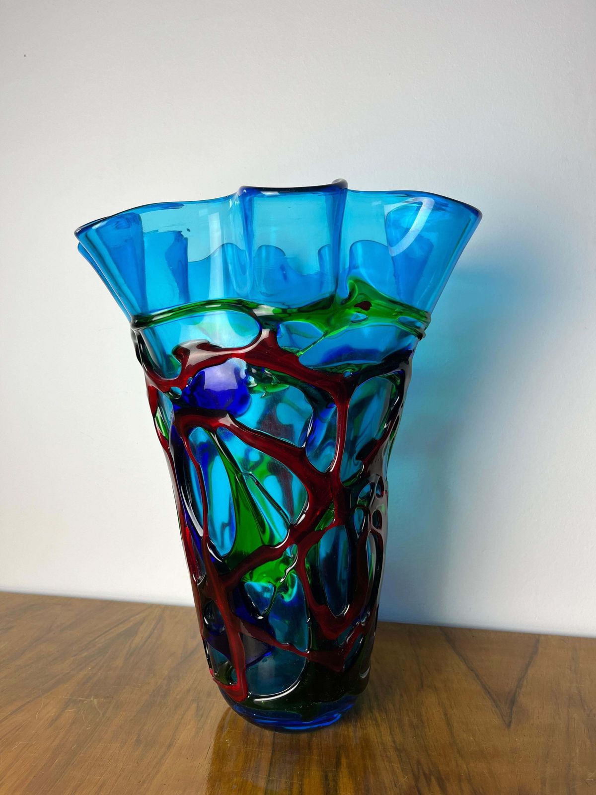 Large Maestri Muranesi Mid Century Polychrome Murano Submerged Glass Vase, 1950s photo vinterior