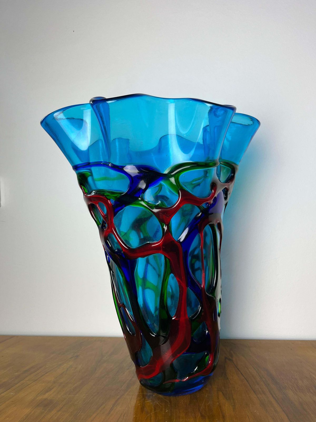 photo for sale Large Maestri Muranesi Mid Century Polychrome Murano Submerged Glass Vase, 1950s