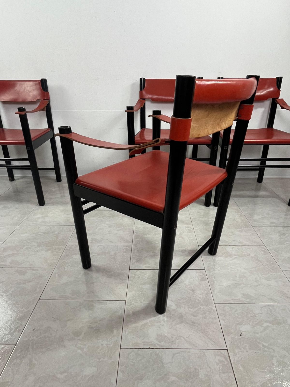 Set Of 4 Mid Century Ibisco Leather Armchairs Made In Italy 1960s photo Furniture
