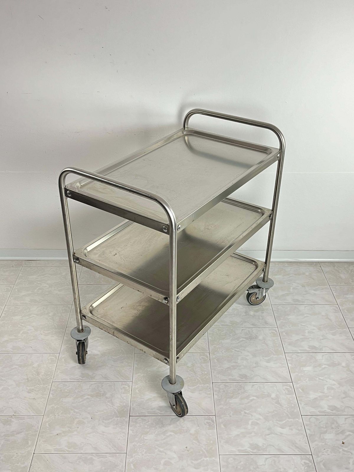 Useful Steel Serving Trolley With Swivel Wheels, Italian Design 1980s photo buy