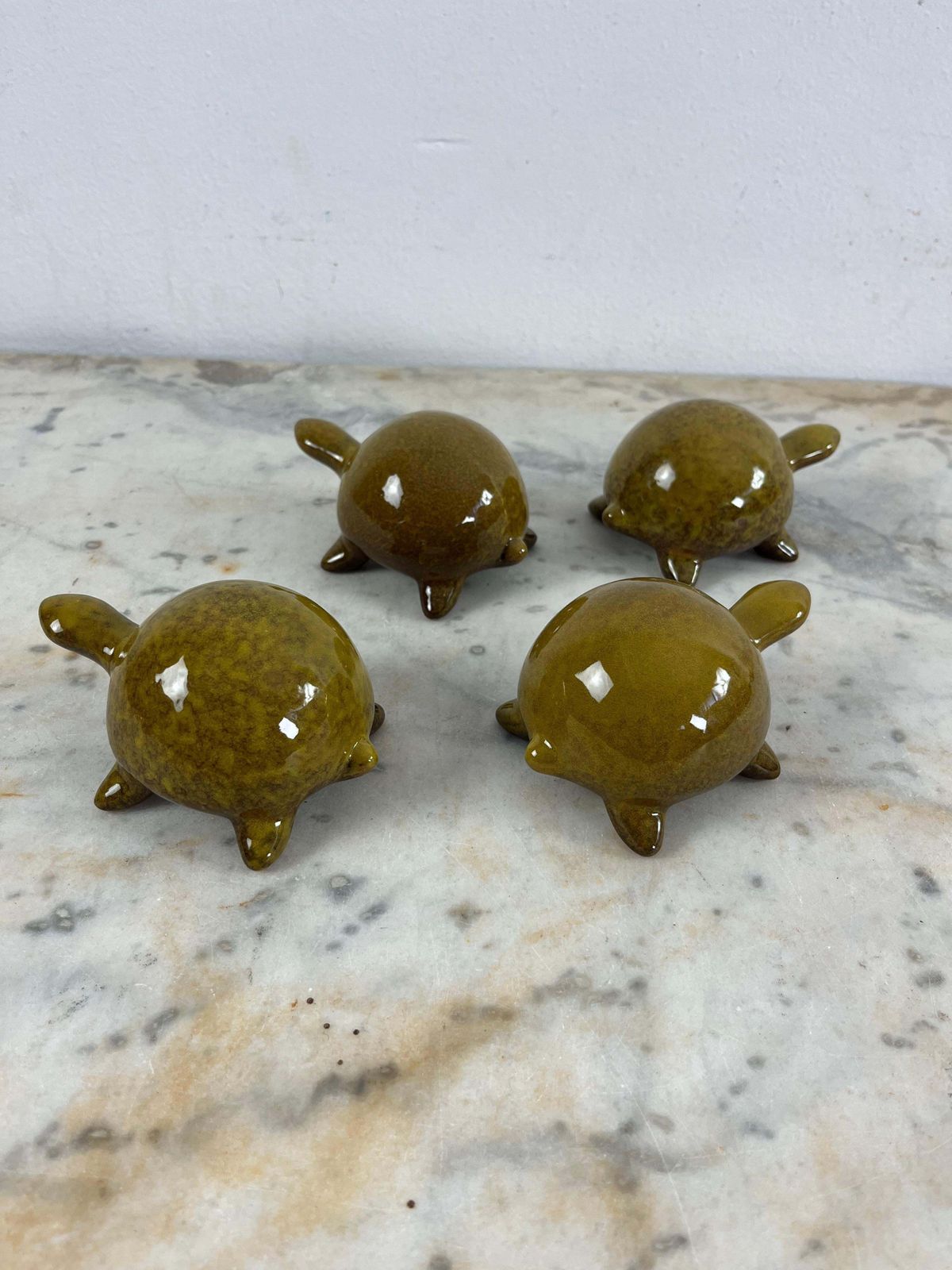 Set Of 4 Glazed Ceramic Turtles, 1970s photo Art