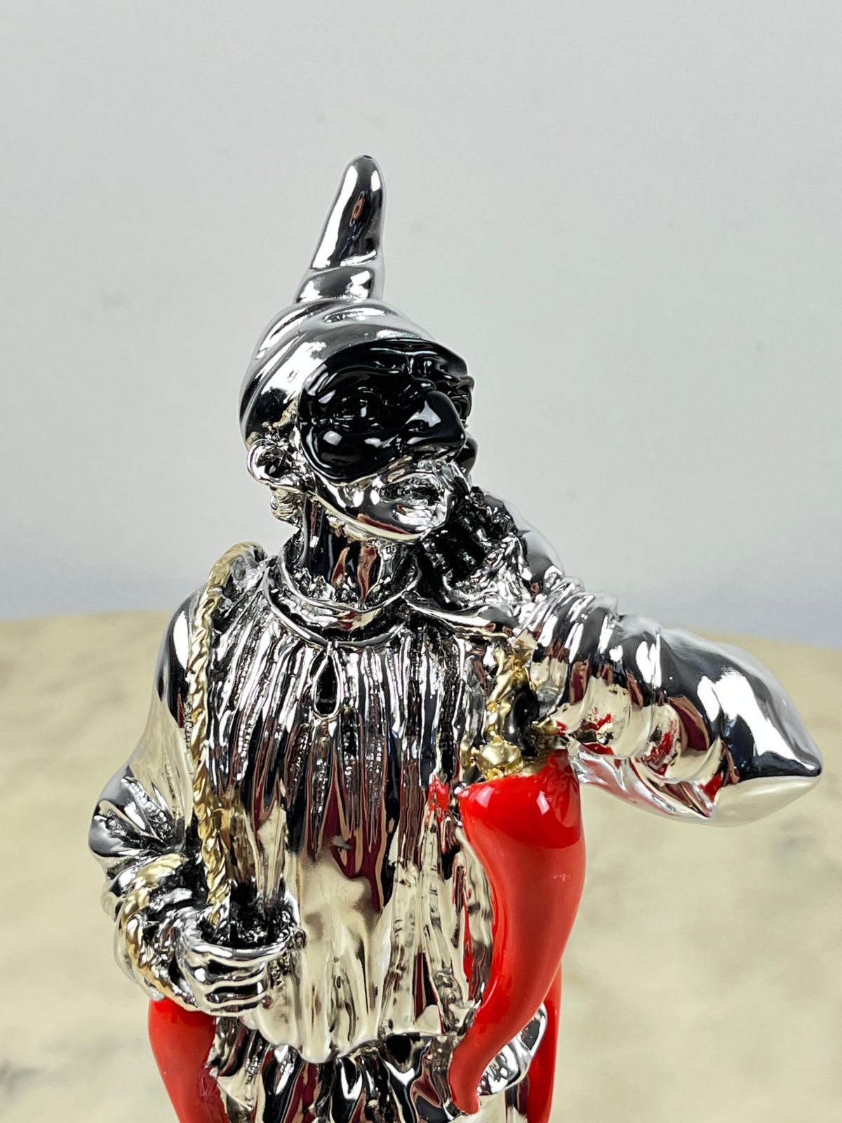 Neapolitan Pulcinella In Silver Foil, Made In Italy, 90s photo for sale