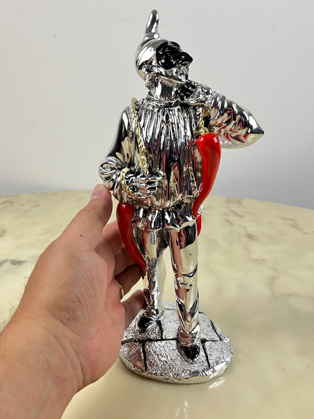 Neapolitan Pulcinella In Silver Foil, Made In Italy, 90s photo Art