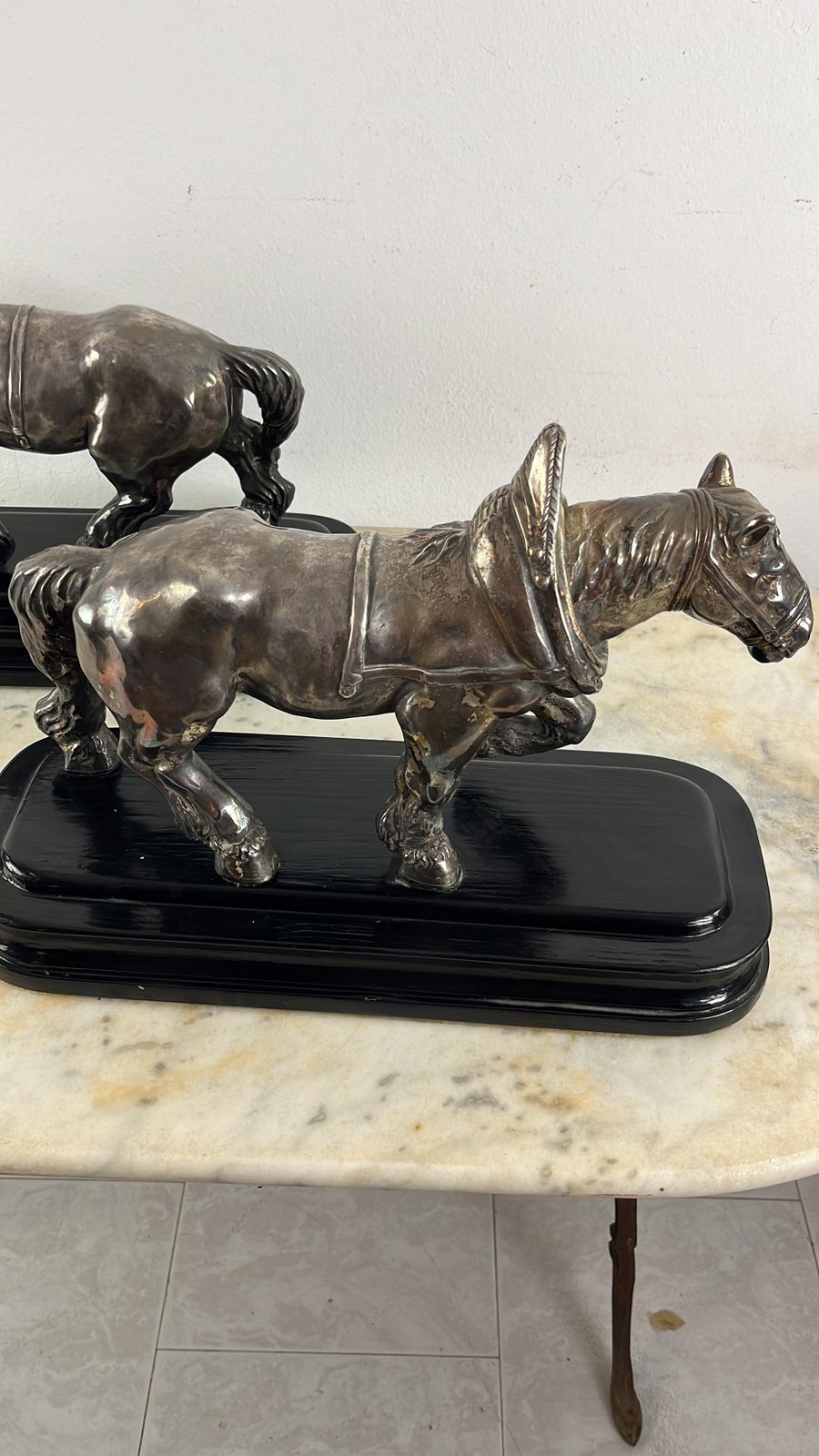 Set Of 2 Mid Century Silvered Bronze Horses, Attributed To Jean Joire, 1930s photo for sale