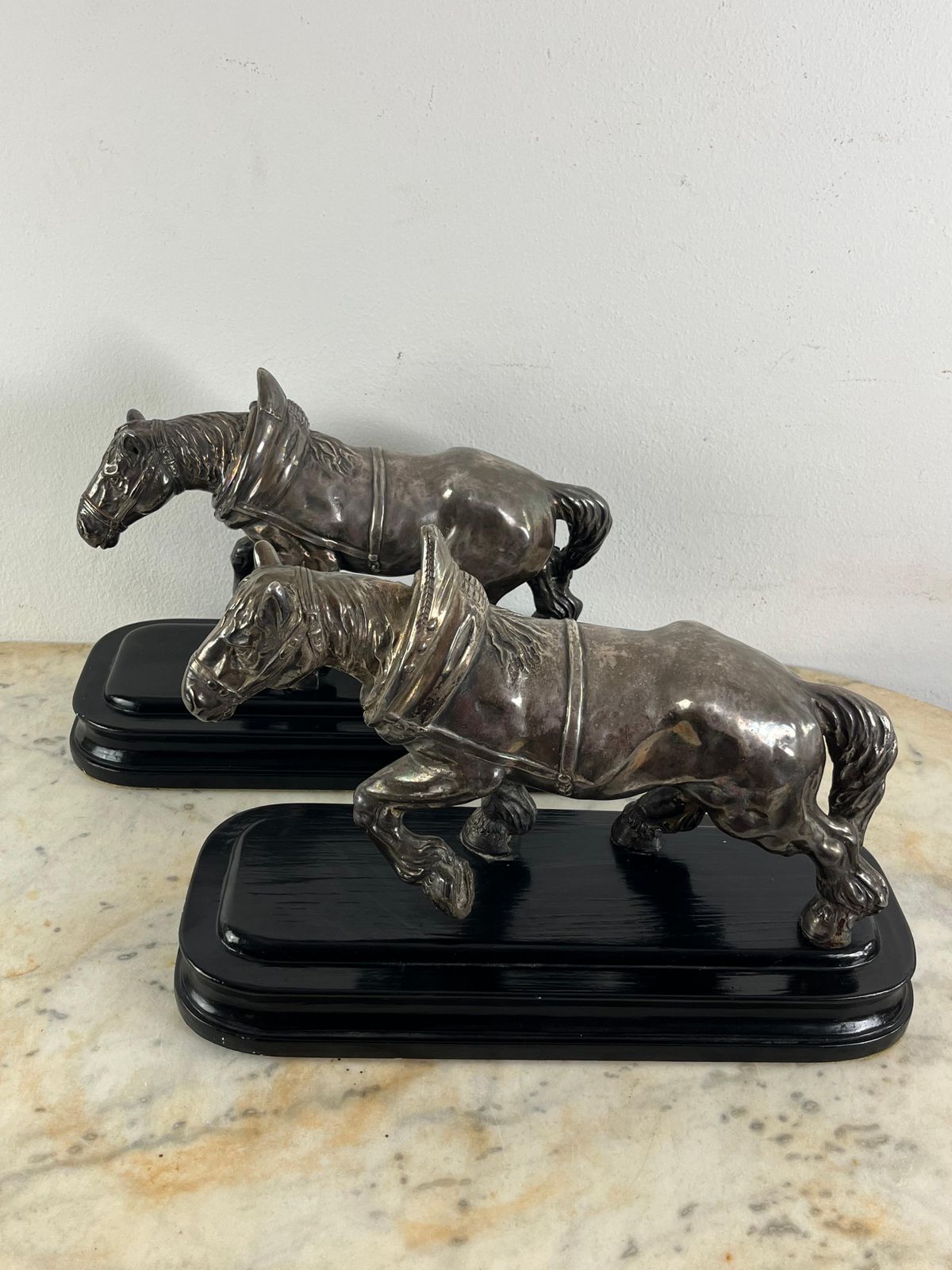 Art Set Of 2 Mid Century Silvered Bronze Horses, Attributed To Jean Joire, 1930s photo
