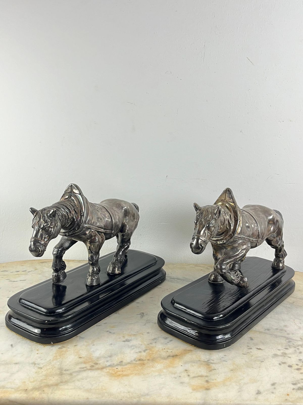 photo buy Set Of 2 Mid Century Silvered Bronze Horses, Attributed To Jean Joire, 1930s