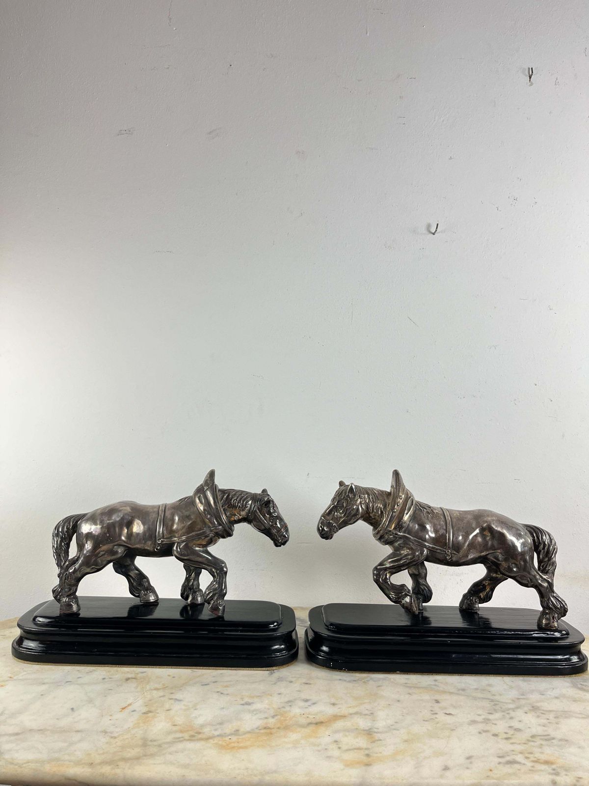 photo vintage Set Of 2 Mid Century Silvered Bronze Horses, Attributed To Jean Joire, 1930s