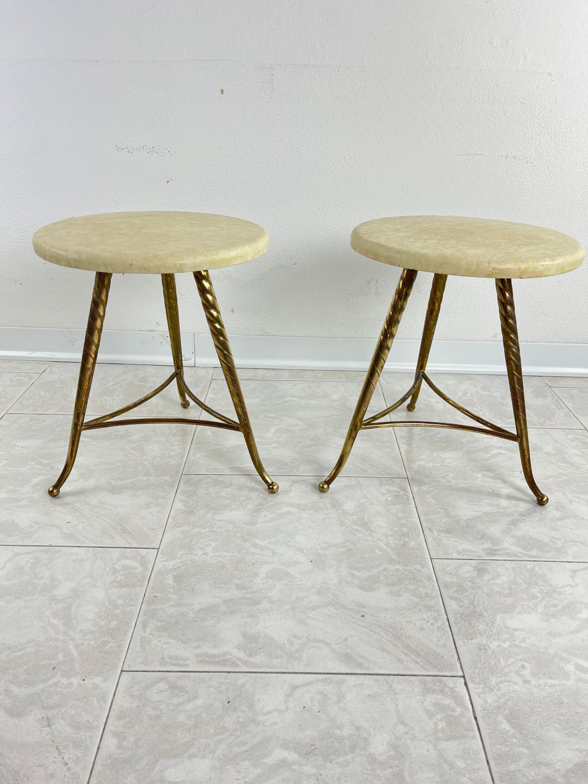 Set Of 2 Mid Century Brass Stools Attributed To Paolo Buffa 1950s photo furniture