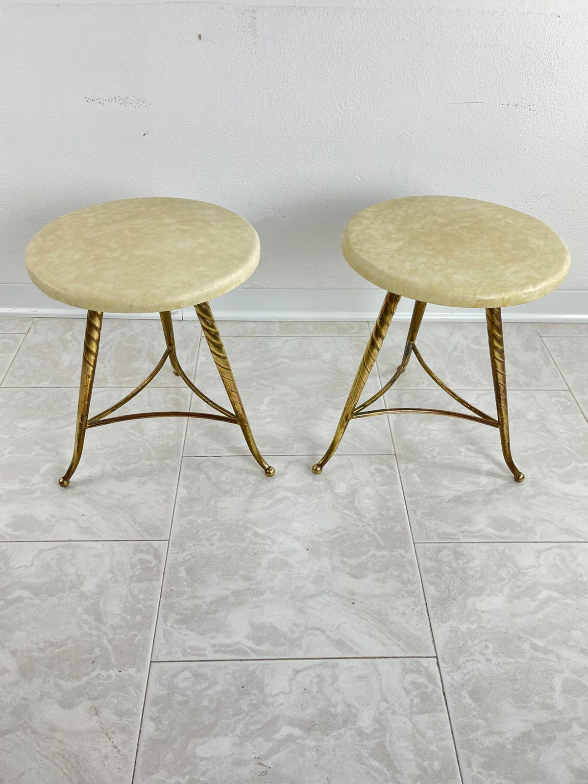 Set Of 2 Mid Century Brass Stools Attributed To Paolo Buffa 1950s photo for sale