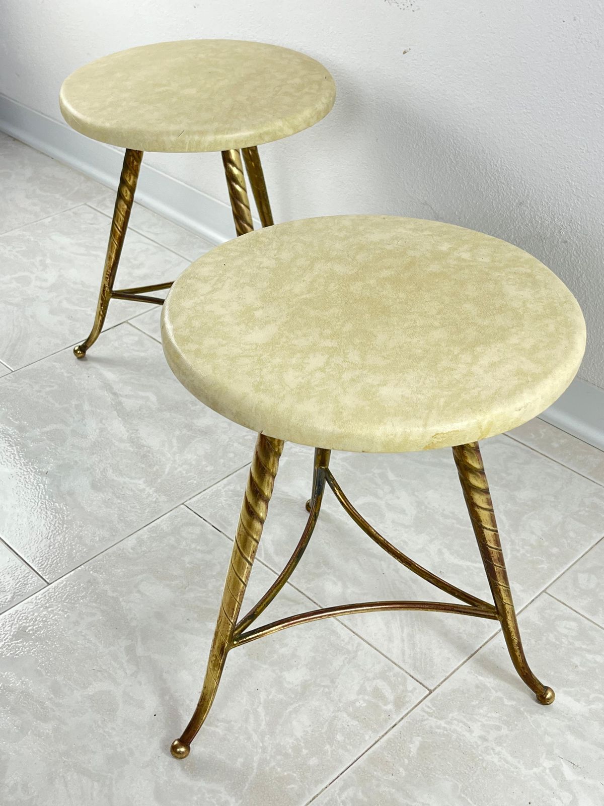 Set Of 2 Mid Century Brass Stools Attributed To Paolo Buffa 1950s photo buy