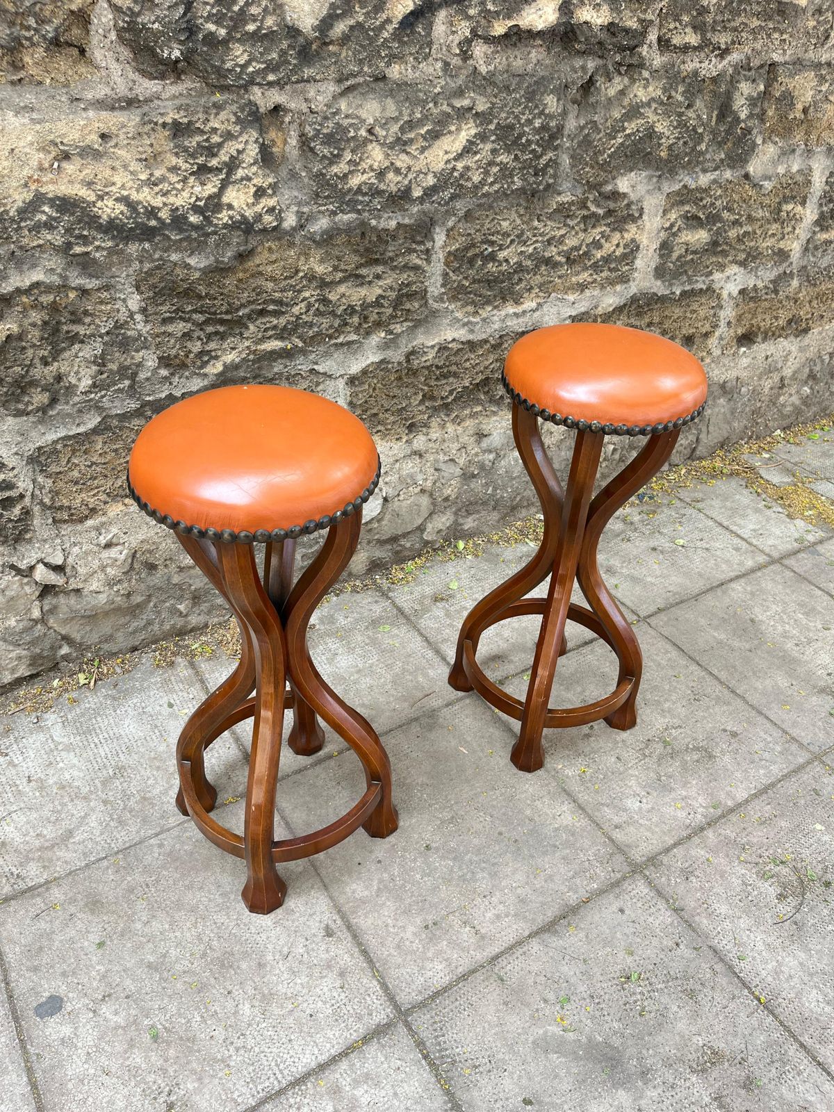 Set Of 2 Mid Century Italian Wooden Stools 1960s photo for sale