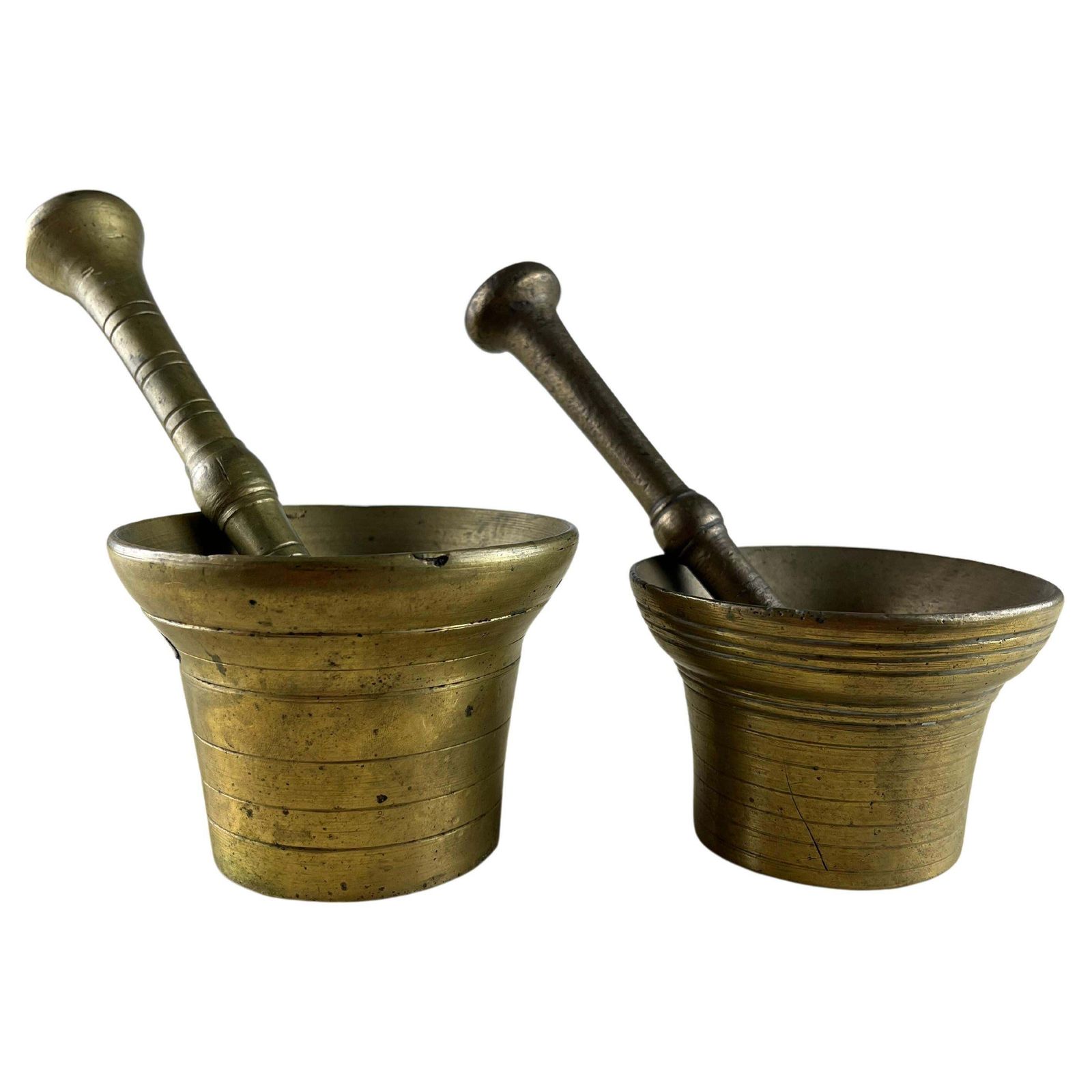 Two Mortars With Pestles, Brass, Genoese "Pesto" Production, Italy, 1950s