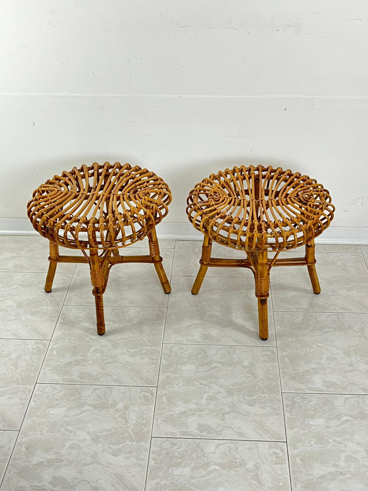 Set Of 2 Mid Century Bamboo Stools Attributed To Franco Albini, 1960s photo furniture