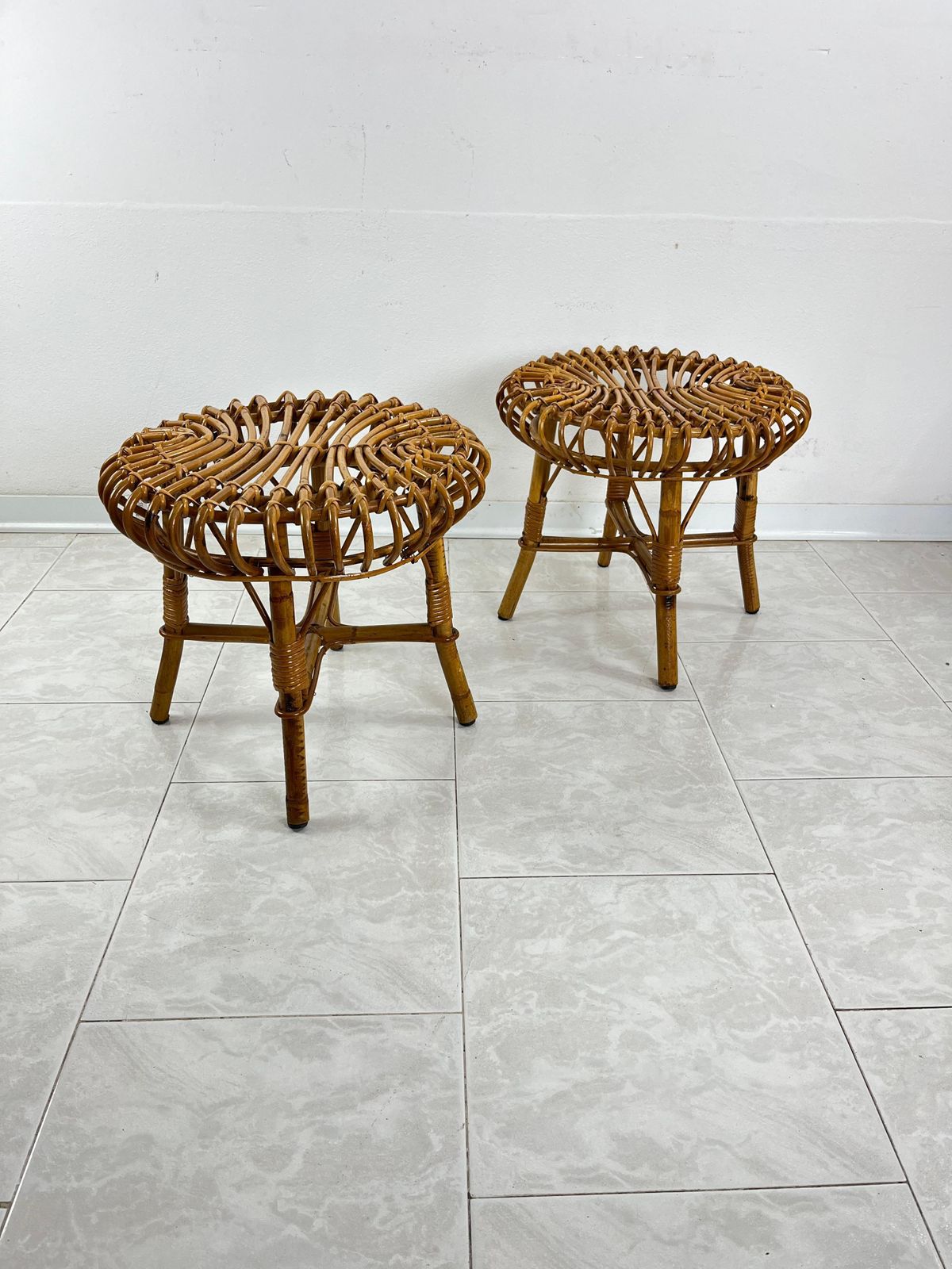 Set Of 2 Mid Century Bamboo Stools Attributed To Franco Albini, 1960s photo 1366.0