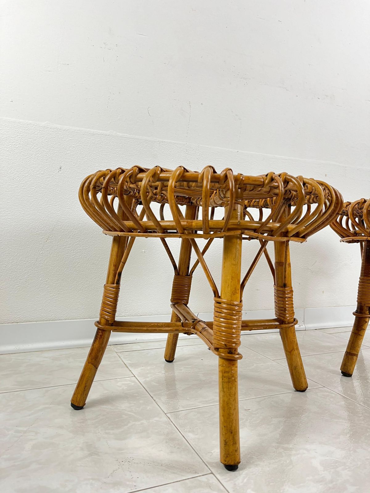 Set Of 2 Mid Century Bamboo Stools Attributed To Franco Albini, 1960s photo buy