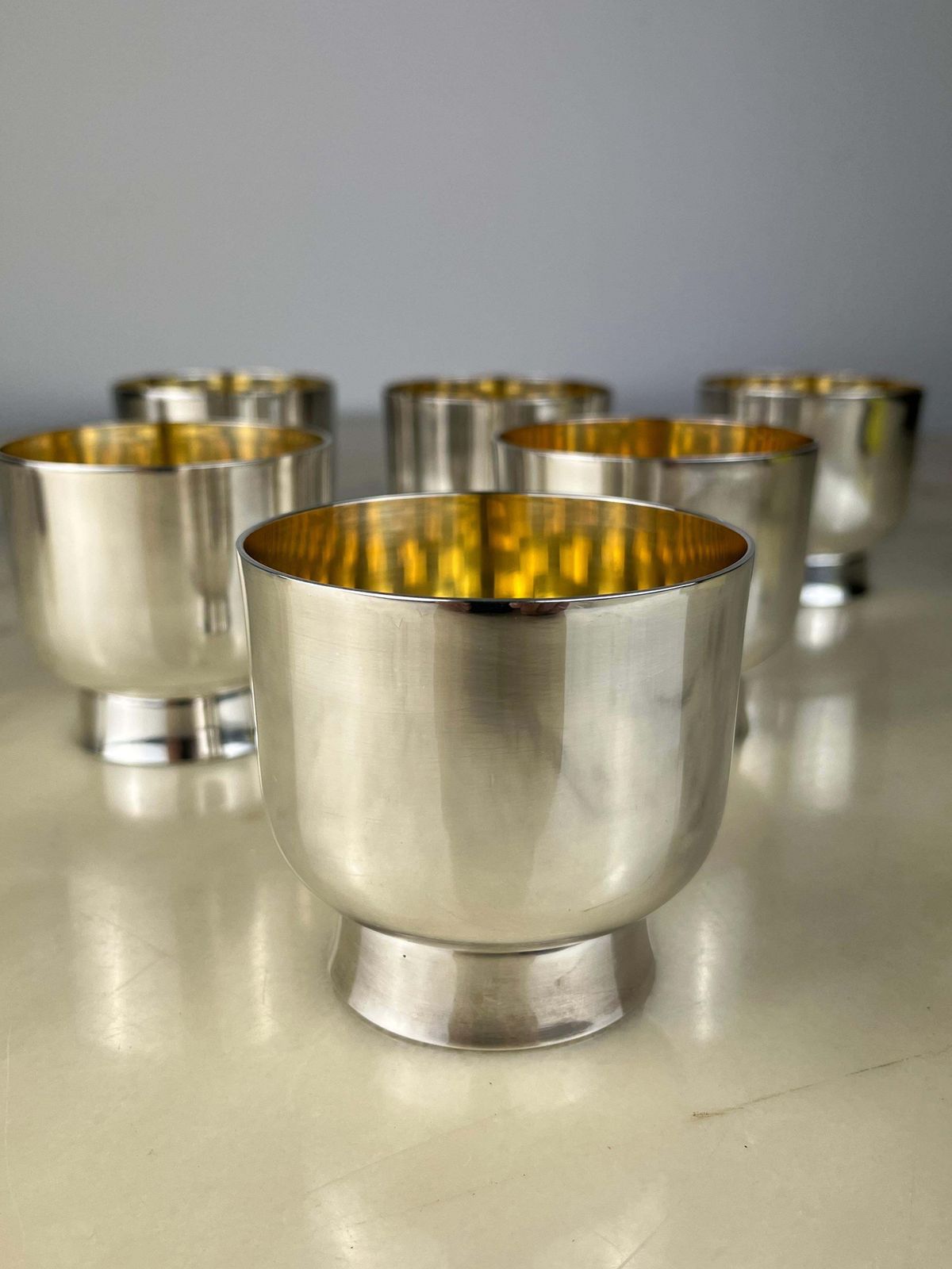 Set Of Six Glasses In 800 Silver With Internal Gilding, Italy, 1980s photo furniture