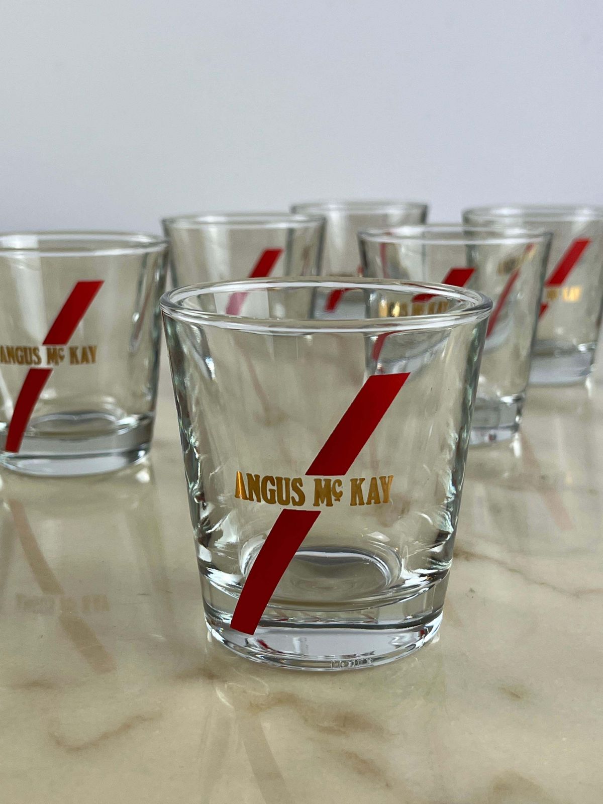 Six Vintage Whiskey Glasses, Boxed, Never Used, Augus Mc Kay, 1970 photo vinterior