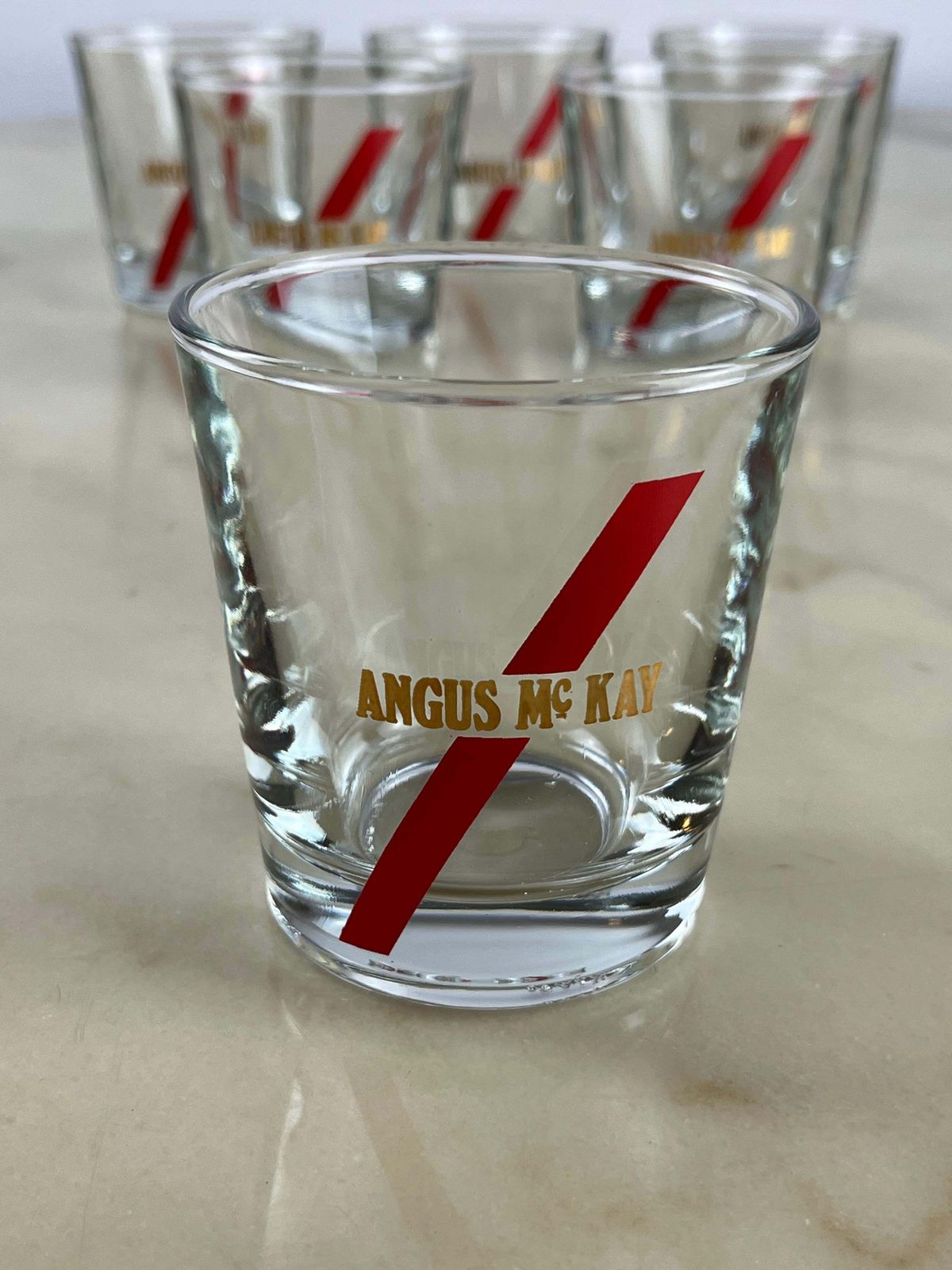 Six Vintage Whiskey Glasses, Boxed, Never Used, Augus Mc Kay, 1970 photo vintage