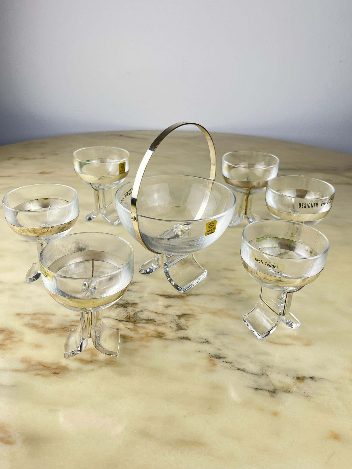 photo for sale 7 Piece Set In Crystal And 800 Silver, Taddei Sestini For Kristall Krisla, 1970s