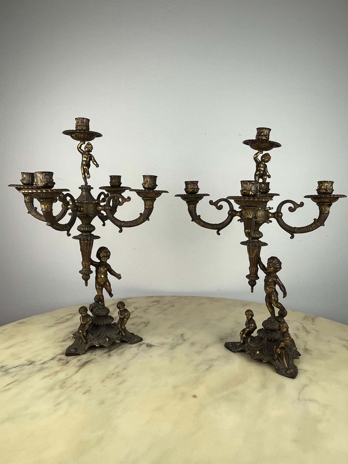 Pair Of 5 Flame Bronze Candelabra, Italy, 1960s photo 555.0