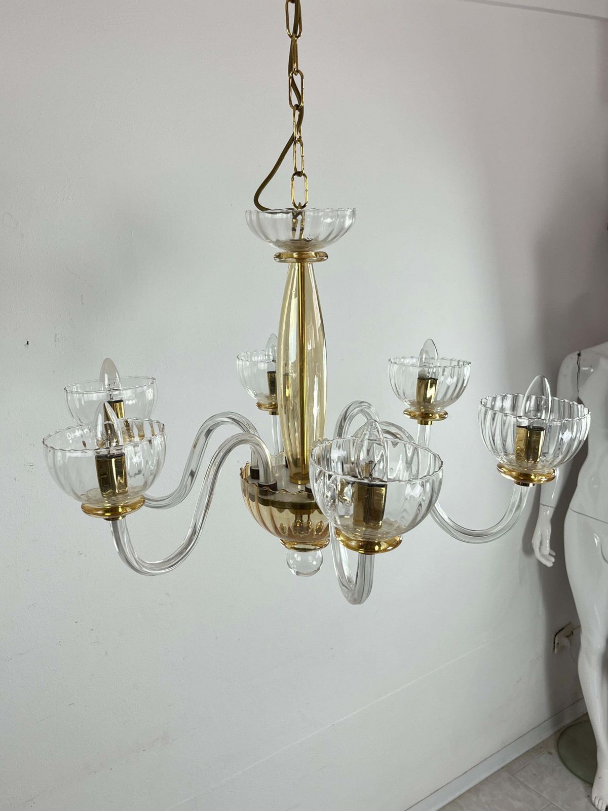 6 Light Handmade Murano Glass Chandelier "Maestri Muranesi" 1980s photo for sale