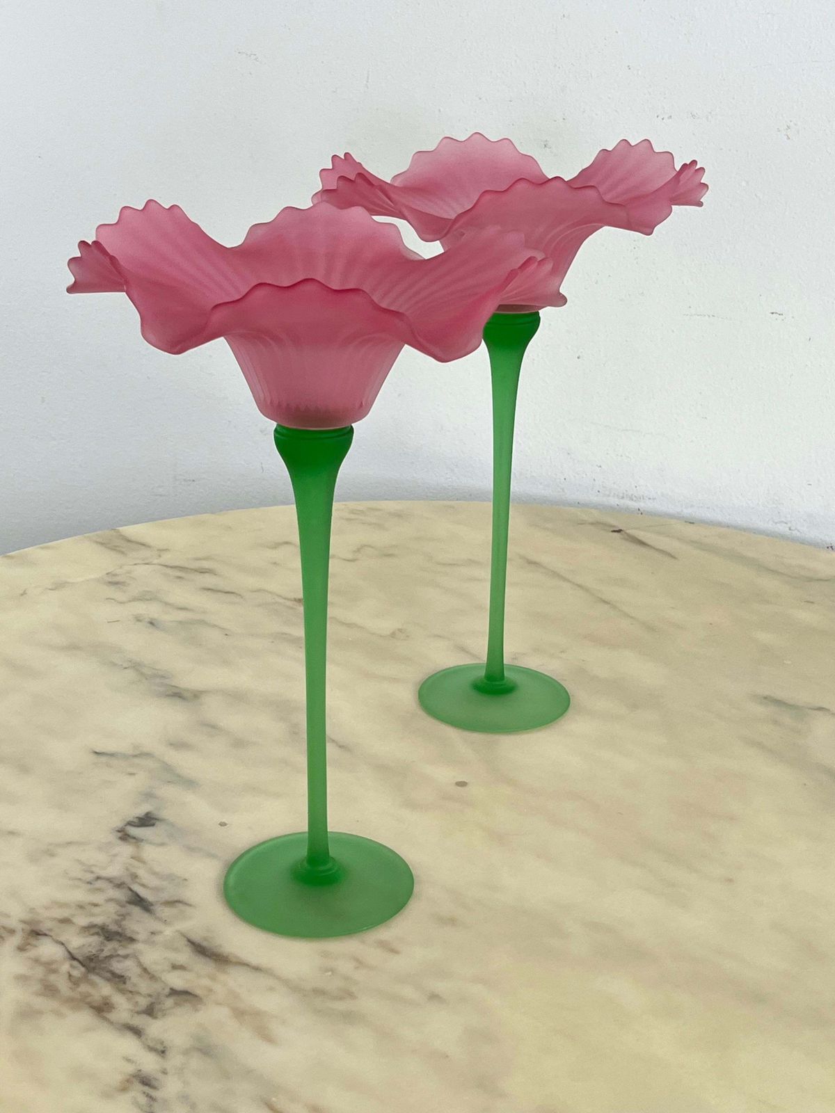 photo for sale Set Of 2 Large Murano Glass Candlesticks 1970s