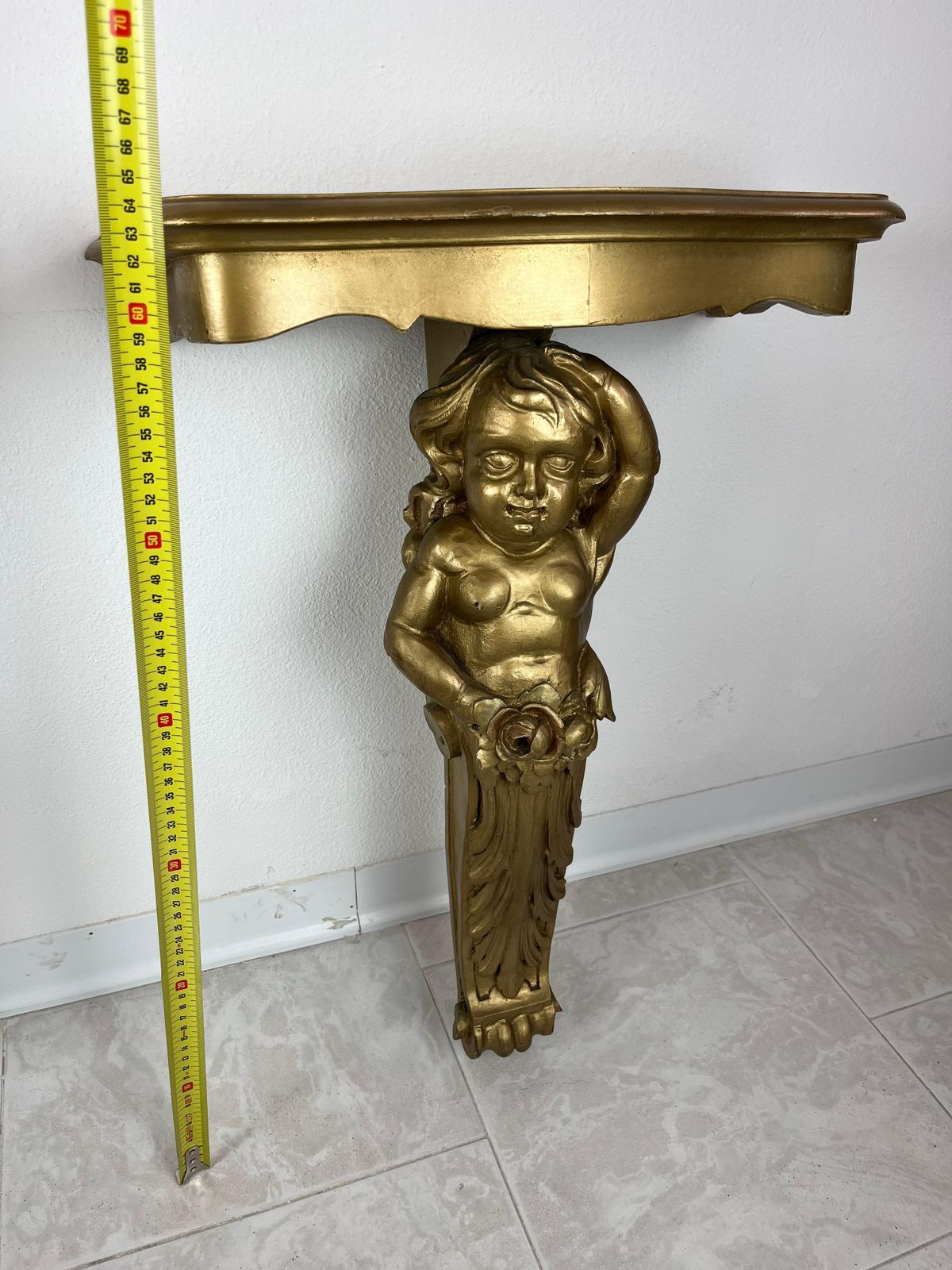 Set Of 2 Mid Century Gilded Wood Wall Consoles, 1940s photo Furniture