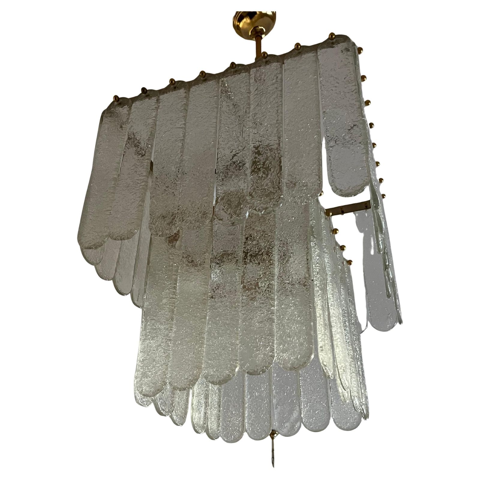 Set Of 2 Mid Century Monumental Murano Glass And Brass Chandeliers, 1960s