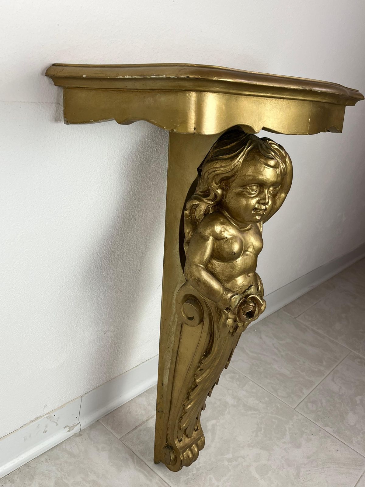 Set Of 2 Mid Century Gilded Wood Wall Consoles, 1940s photo buy