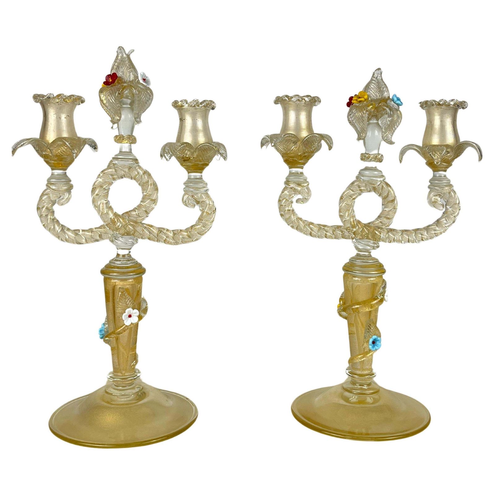 Set Of  2 Barovier & Toso Murano Glass Italian Candelabras 1960s photo furniture