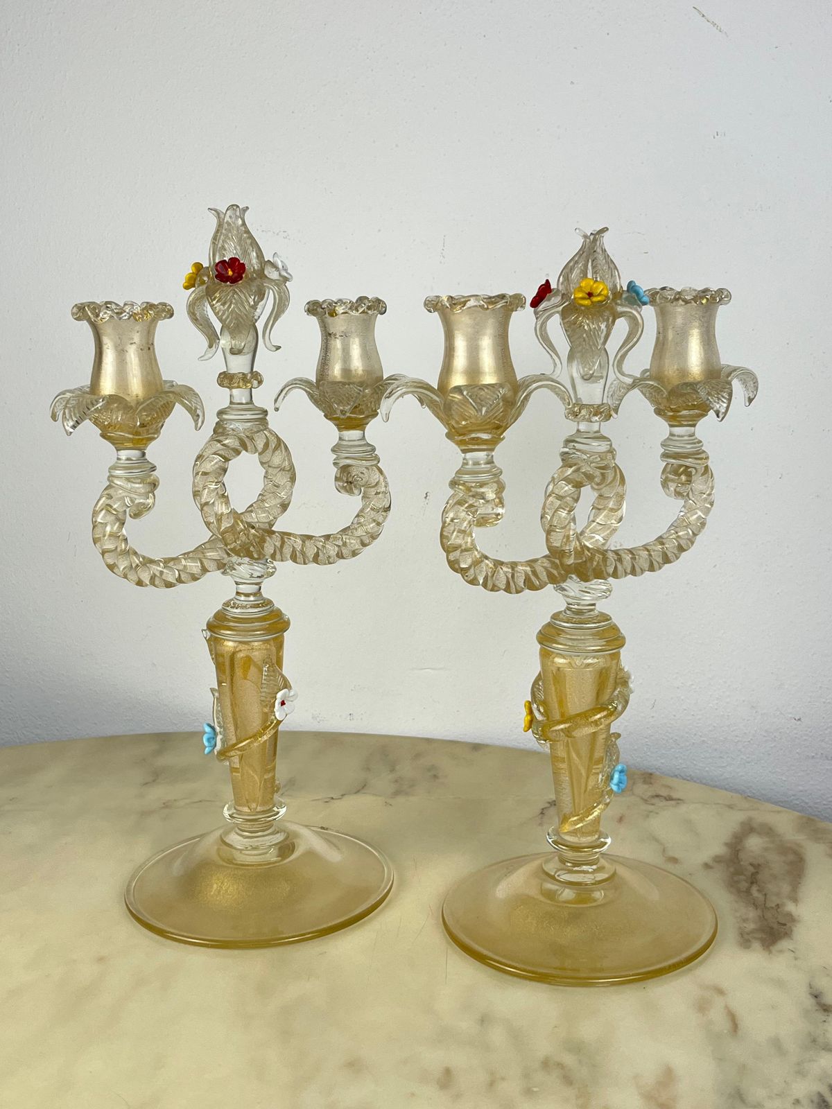 photo for sale Set Of  2 Barovier & Toso Murano Glass Italian Candelabras 1960s
