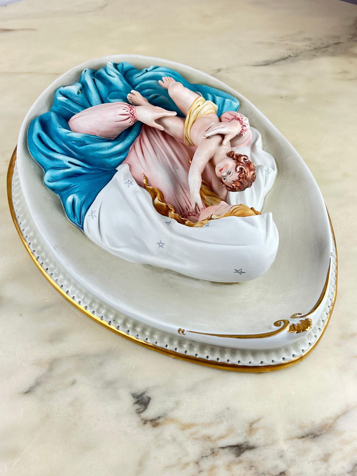 photo furniture Capodimonte Headboard Madonna With Child, Made In Italy, 1980s