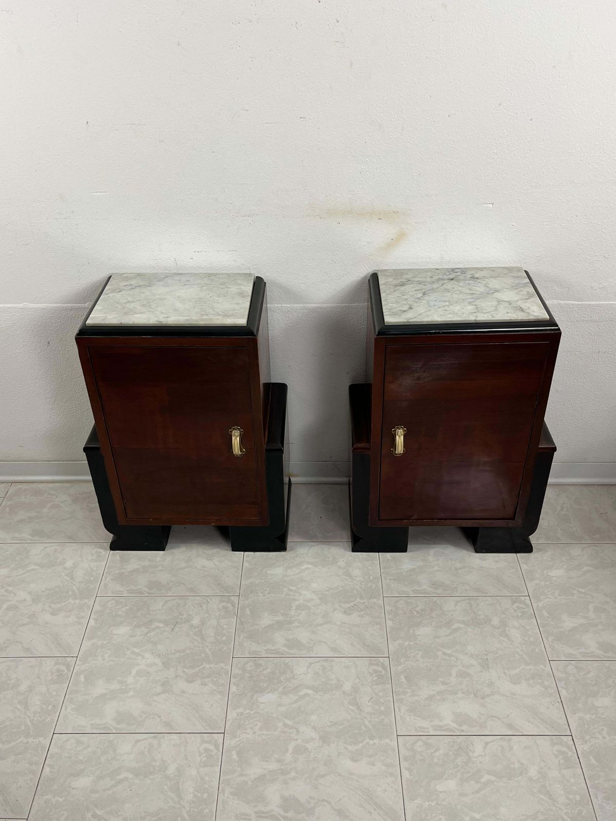 Set Of 2 Italian Art Deco Bedside Tables With Marble Top, 1930s photo furniture