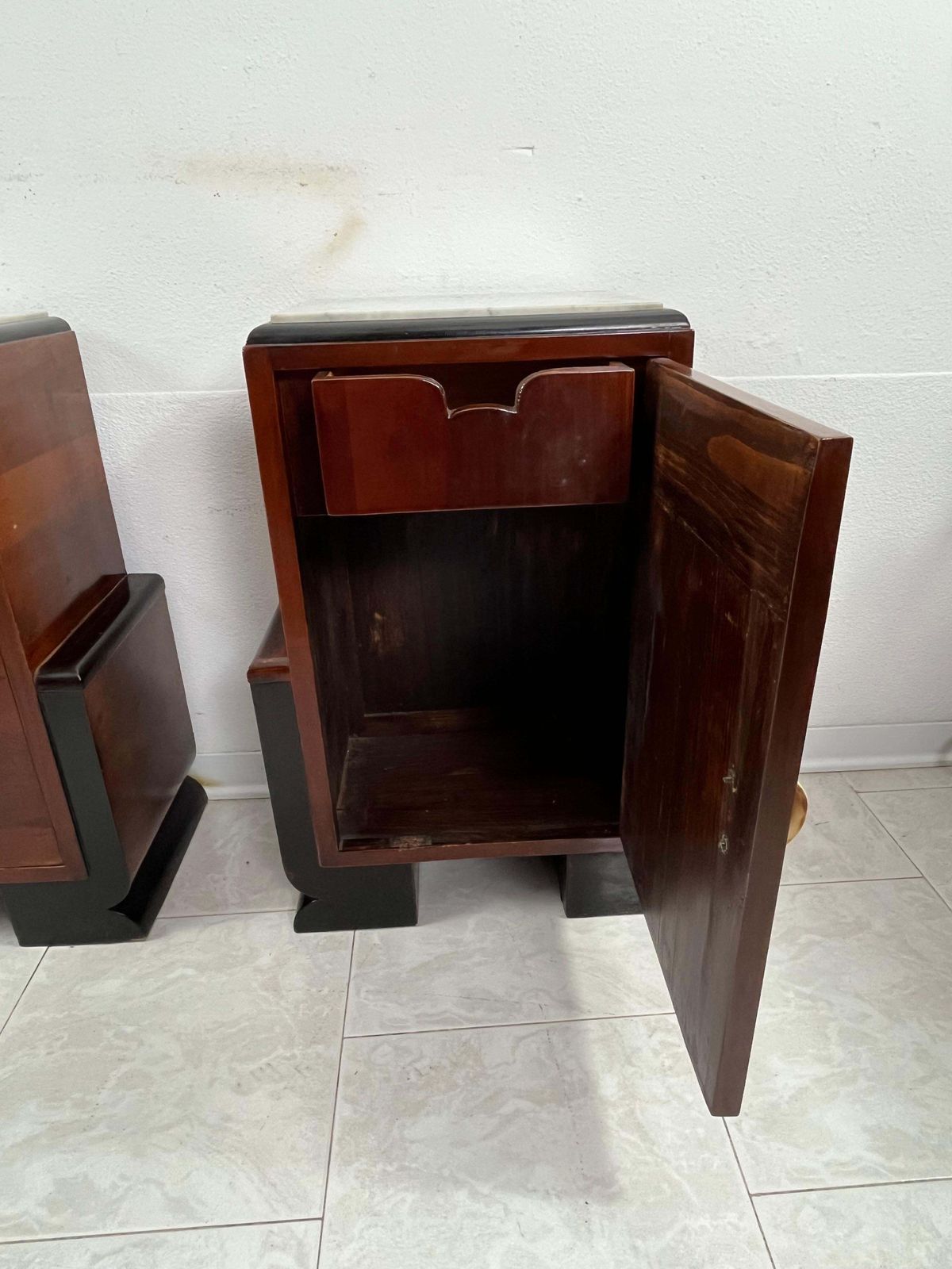 Set Of 2 Italian Art Deco Bedside Tables With Marble Top, 1930s photo buy