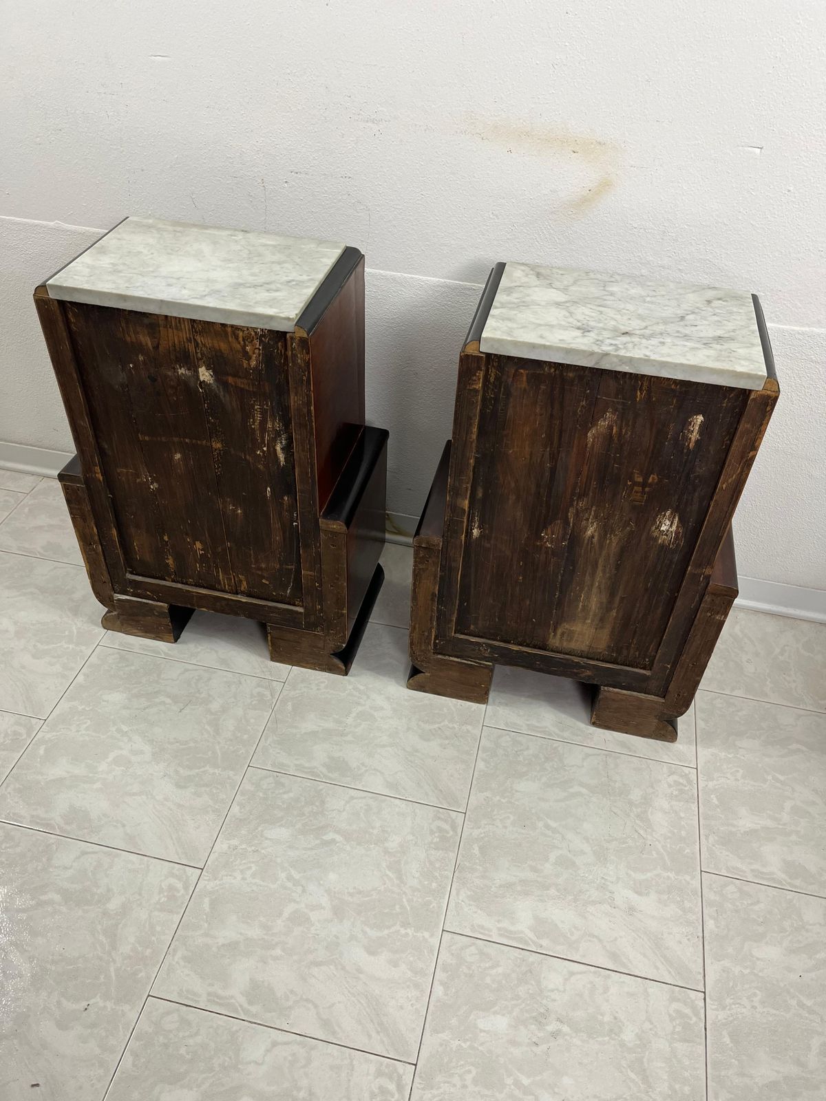 photo for sale Set Of 2 Italian Art Deco Bedside Tables With Marble Top, 1930s