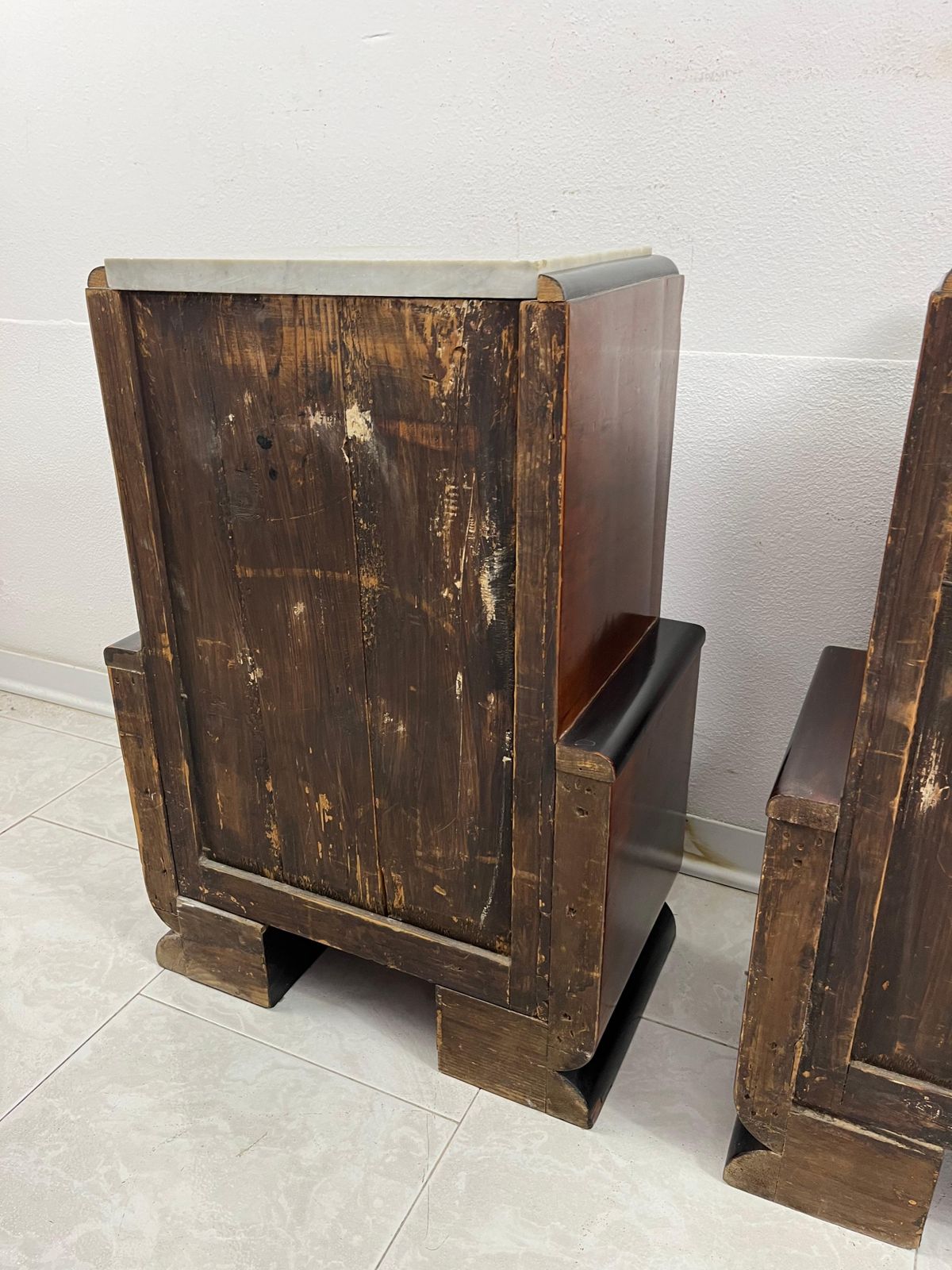 1537.0 Set Of 2 Italian Art Deco Bedside Tables With Marble Top, 1930s photo