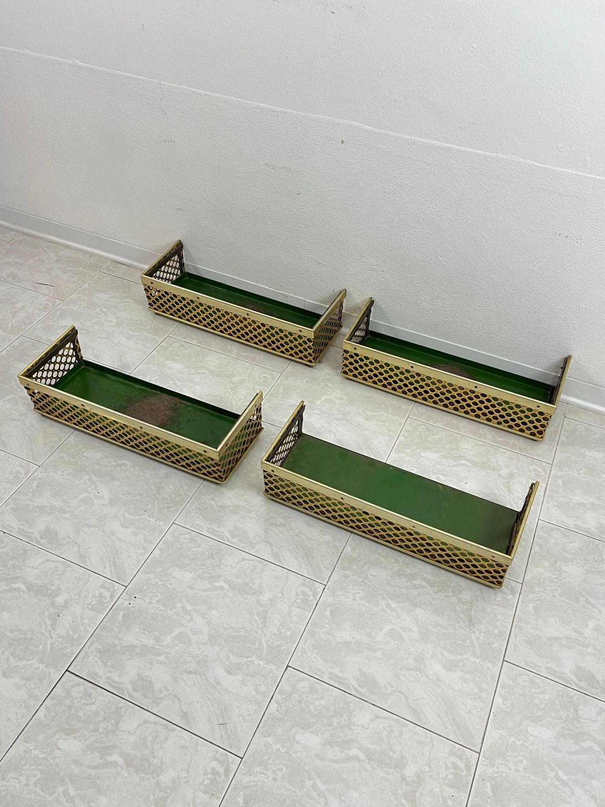 Set Of 4 Mid Century  Brass Covered Planters 1950s photo for sale