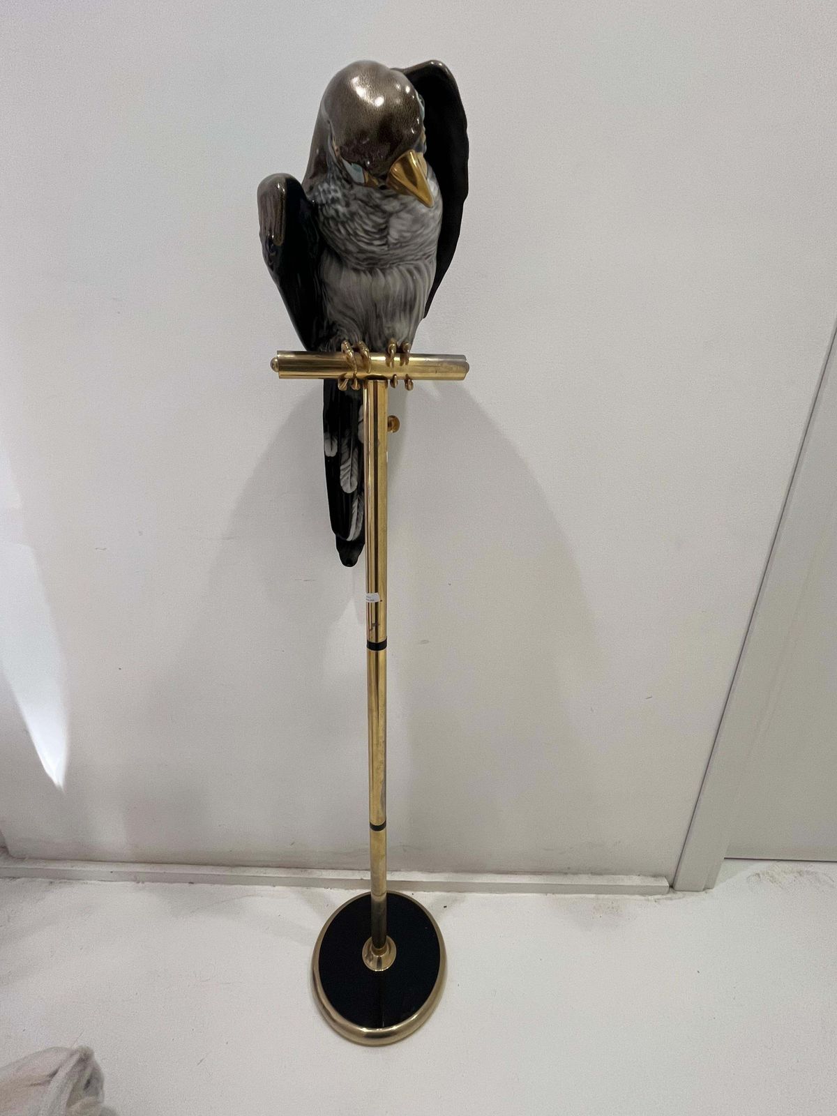 Mid Century Ceramic Parrot And Brass Perch, Made In Italy, 1960s photo vintage