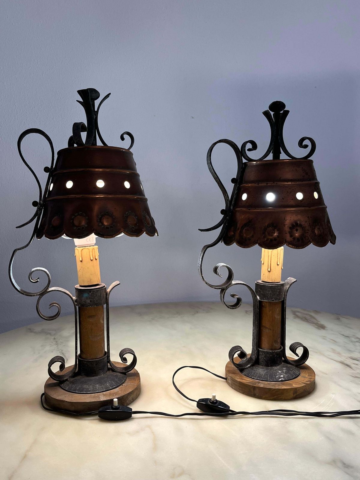 Set Of 2 Mid Century Brutalist Style Table Lamps Italian Design 1960s photo buy