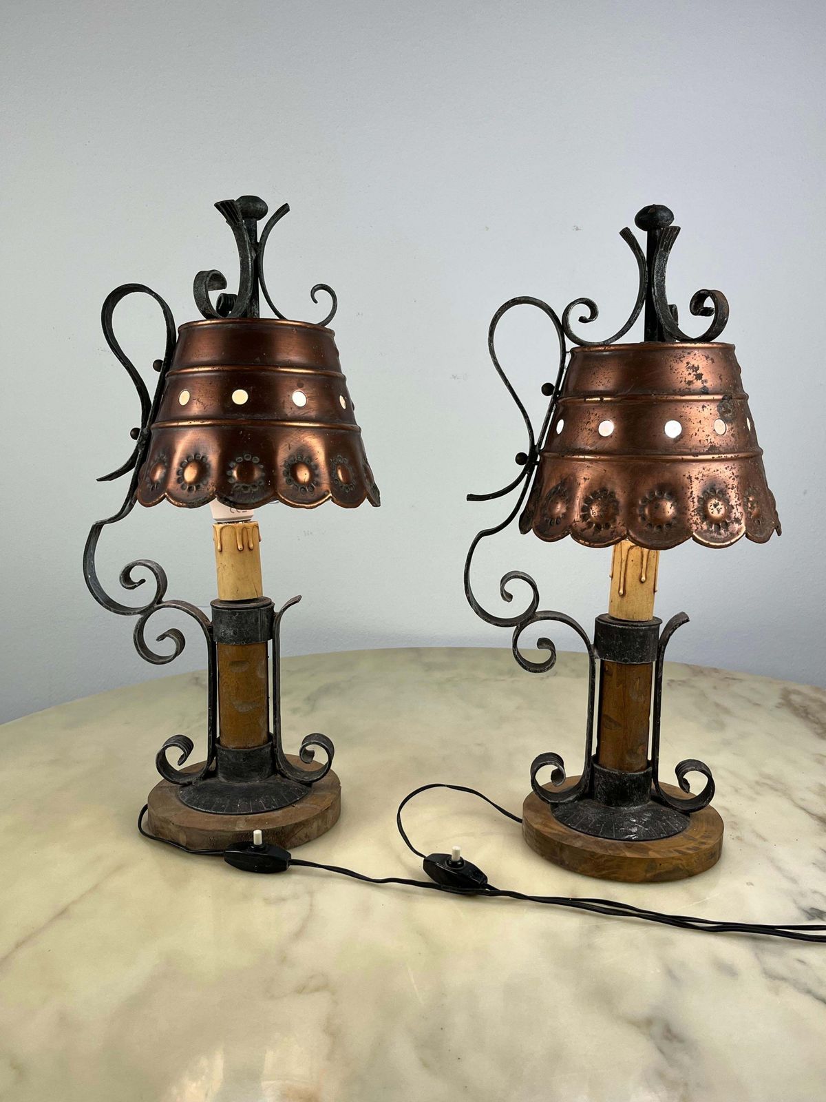 photo furniture Set Of 2 Mid Century Brutalist Style Table Lamps Italian Design 1960s