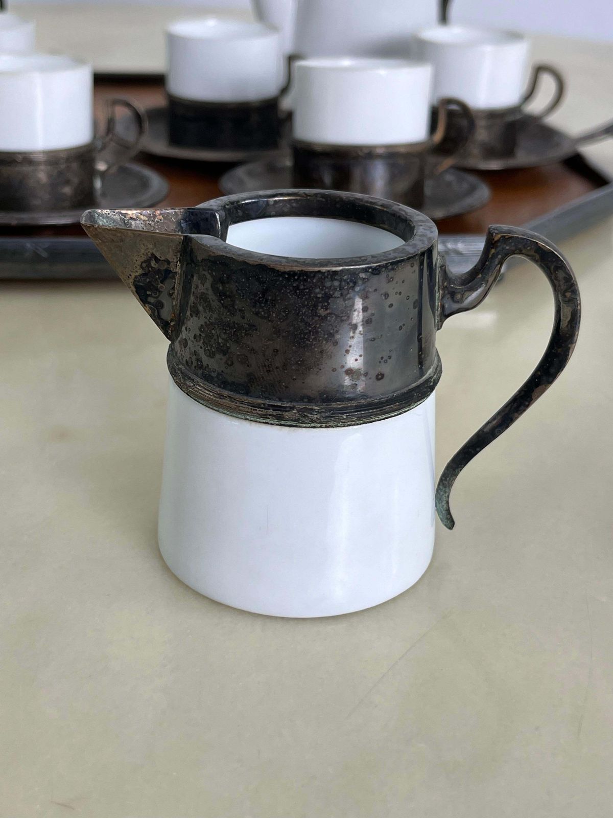 Art Deco Coffee Set For Six In Ceramic, Metal And Wood 1940s photo buy