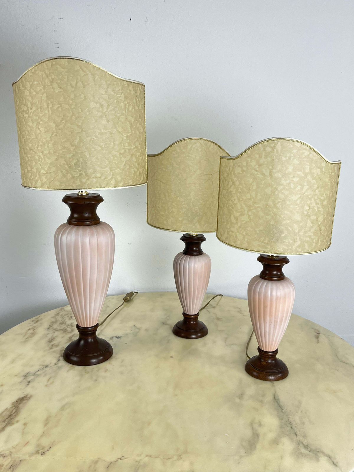 Set Of 3 Mid Century Italian Table Lamps In Wood And Ceramic 1960s photo buy