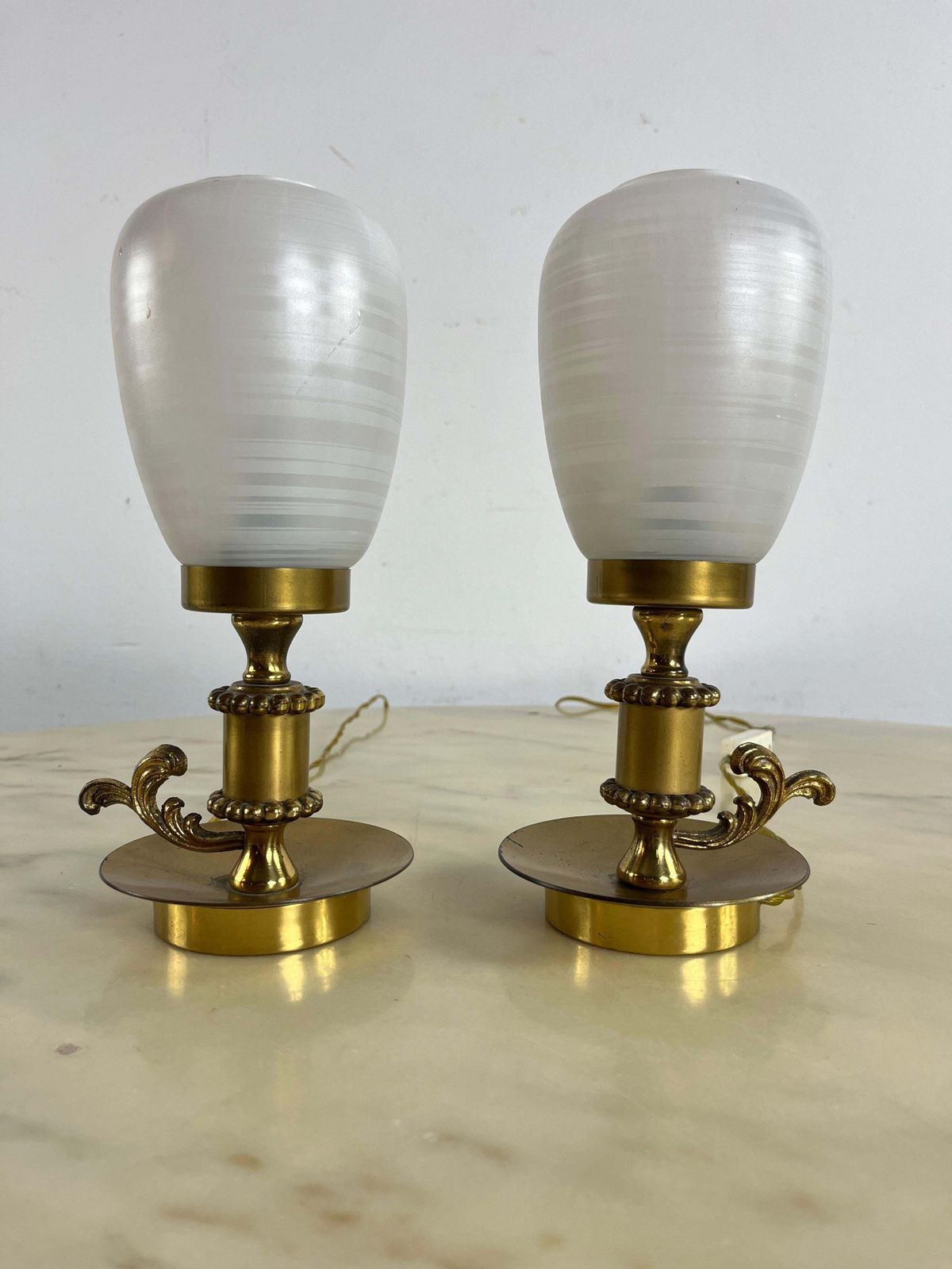 Set Of 2 Mid Century Brass And Murano Glass Table Lamps 1960s photo furniture