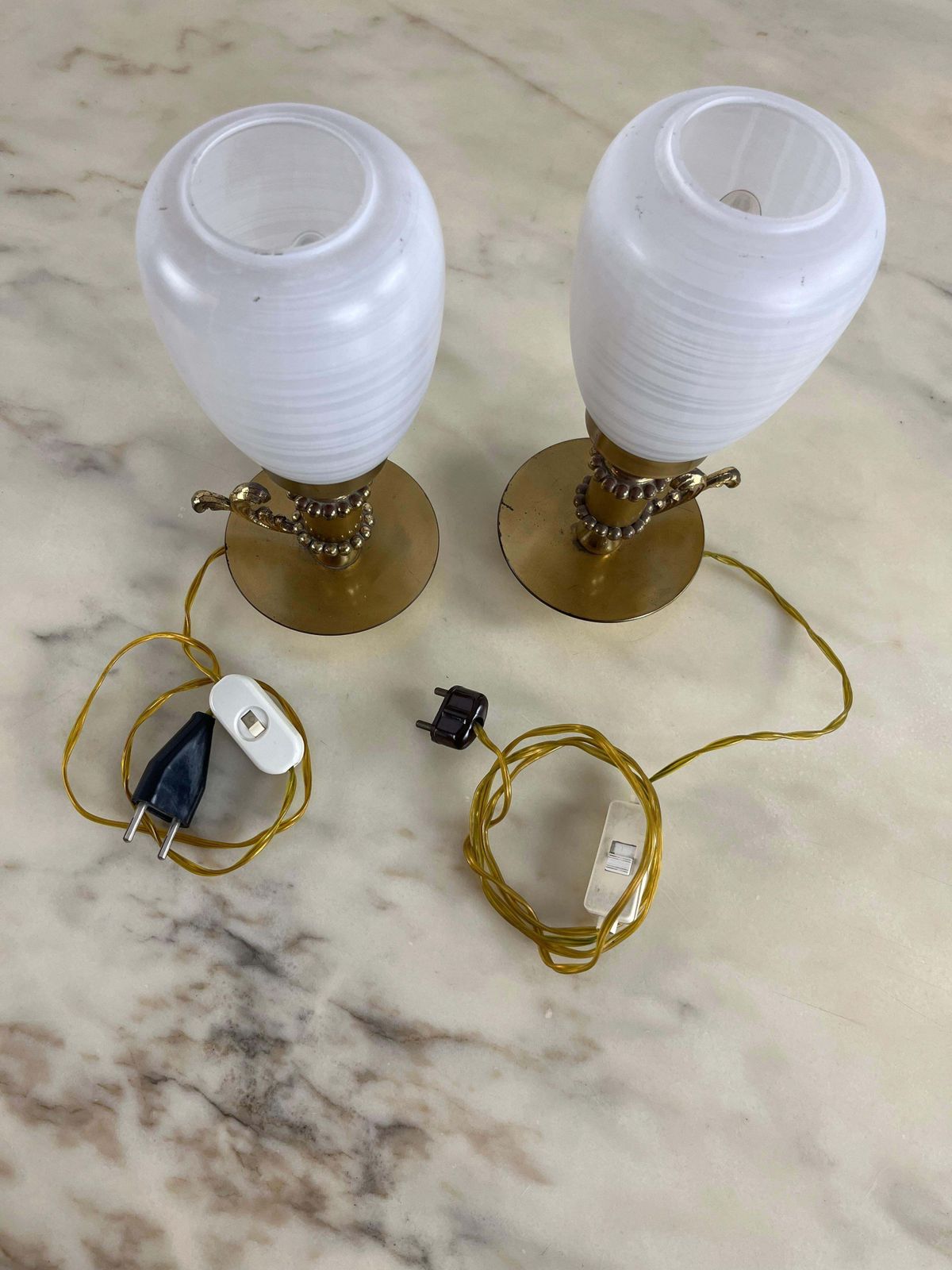 Set Of 2 Mid Century Brass And Murano Glass Table Lamps 1960s photo 598.0