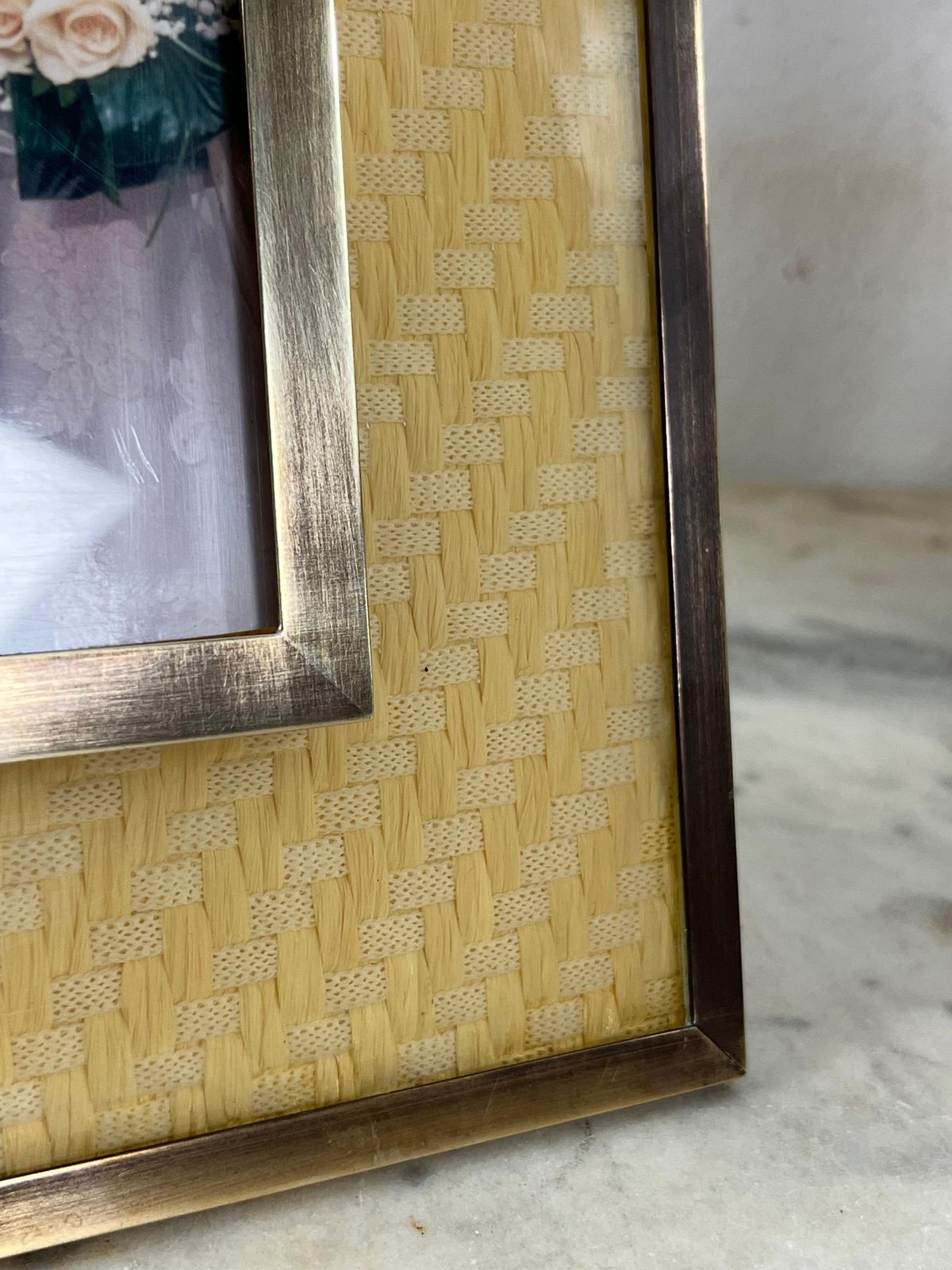 Large Mid Century Italian Rattan And Brass Photo Holder, 1960s photo Home Decor