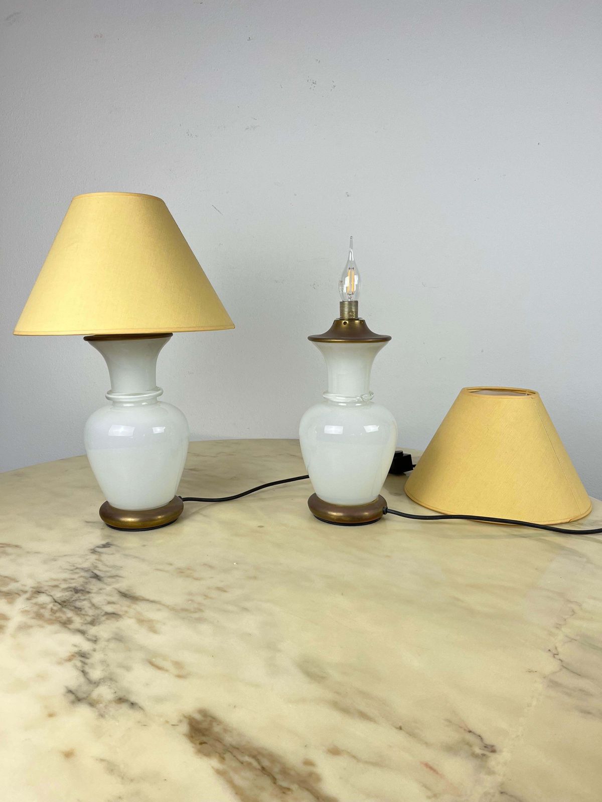 photo furniture Set Of 2 Murano Glass And Brass Table Lamps, F. Fabbian, Italy, 1970s