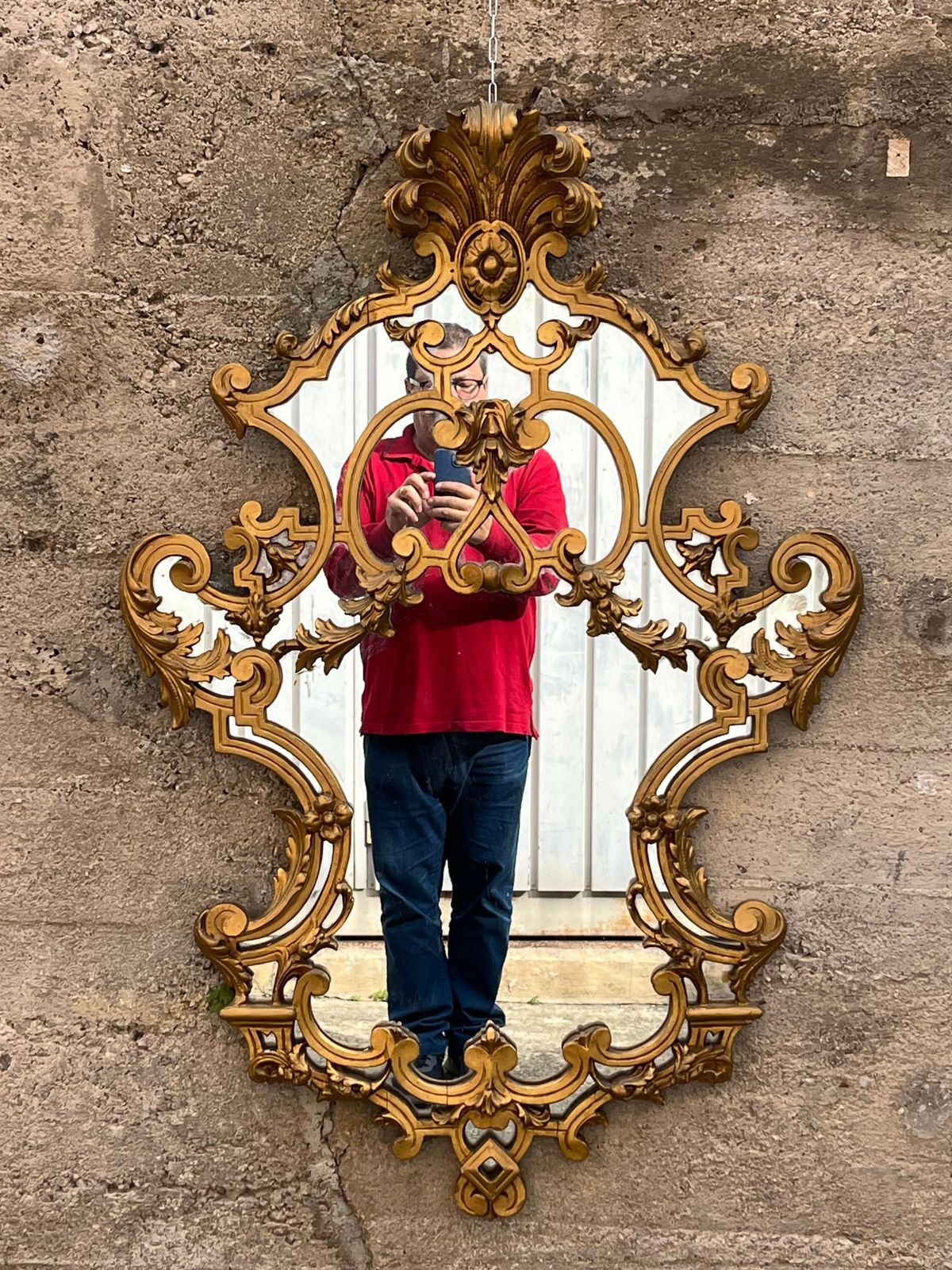 Particular Mid Century French Wall Mirror In Gilded Wood, 1950s photo furniture
