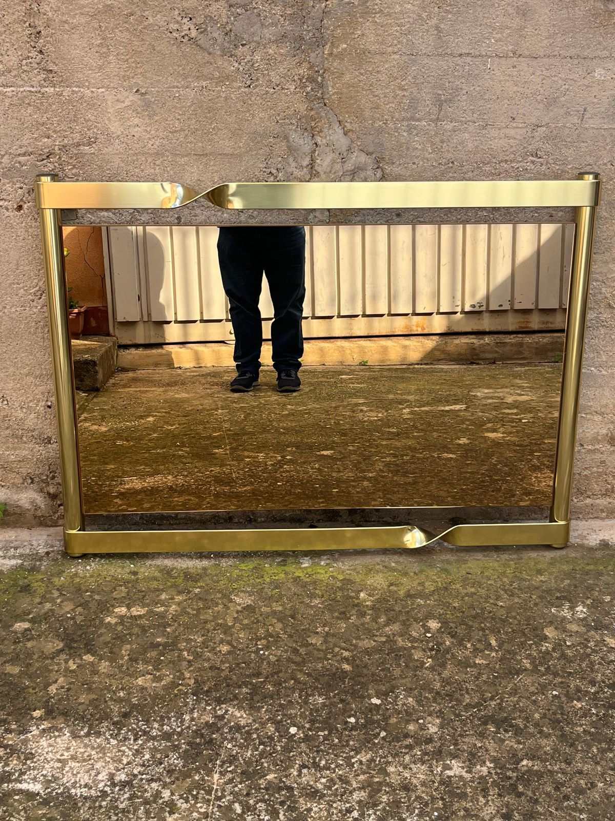 Large Brass Wall Mirror By Luciano Frigerio, Italian Design 1970s photo for sale