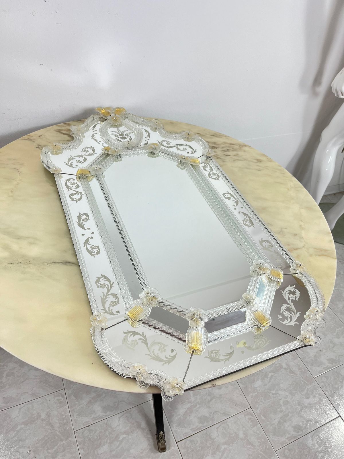 Mid Century Venetian Murano Glass Mirror Attributed To Ercole Barovier 1960s photo vintage