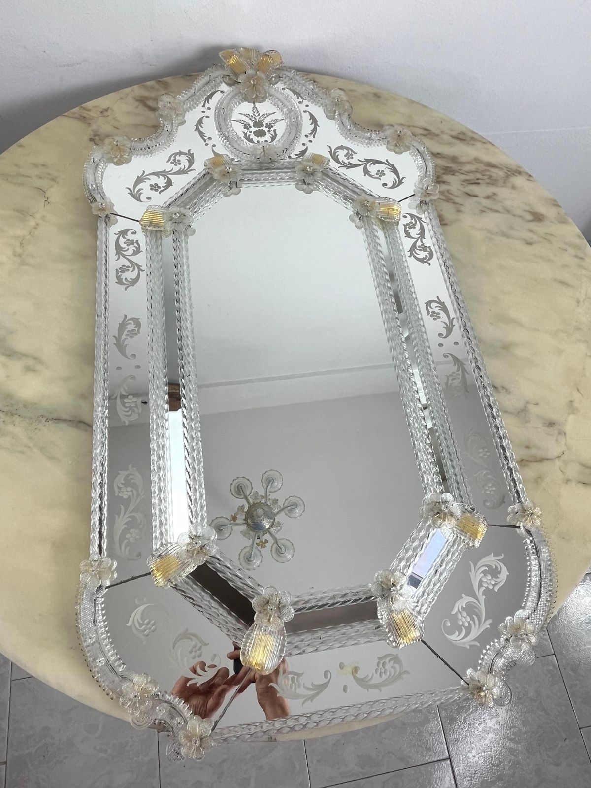 photo furniture Mid Century Venetian Murano Glass Mirror Attributed To Ercole Barovier 1960s
